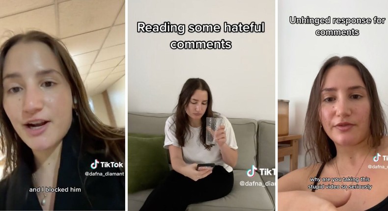 A TikToker received over 8.4 million views after she said she walked out on her date because he refused to spend $3 on cheese.TikTok: @dafna_diamant, Dafna Diamant