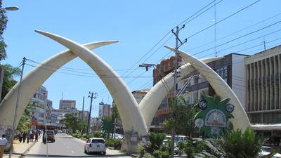 A photo of the iconic Mombasa tusks 