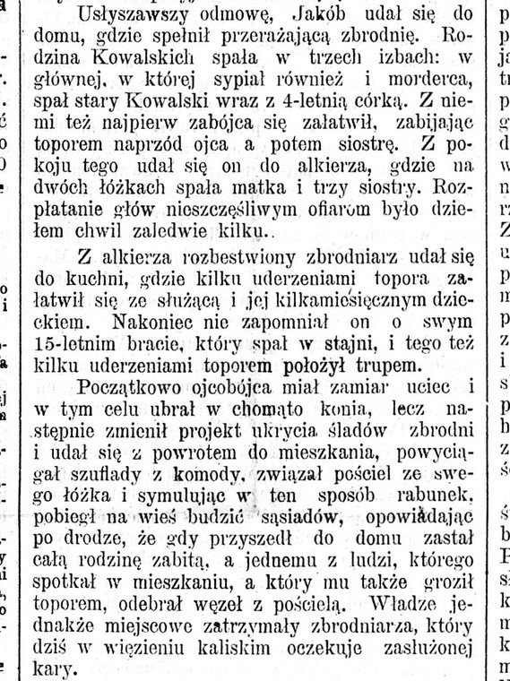Fragment wydania "Gazety Kaliskiej" z pełnym opisem zbrodni w Osieku – fot. materiały Biblioteki Narodowej.