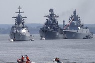 FILE PHOTO: Russian navy ships are anchored in bay of Russian fleet base in Baltiysk in Kaliningrad 