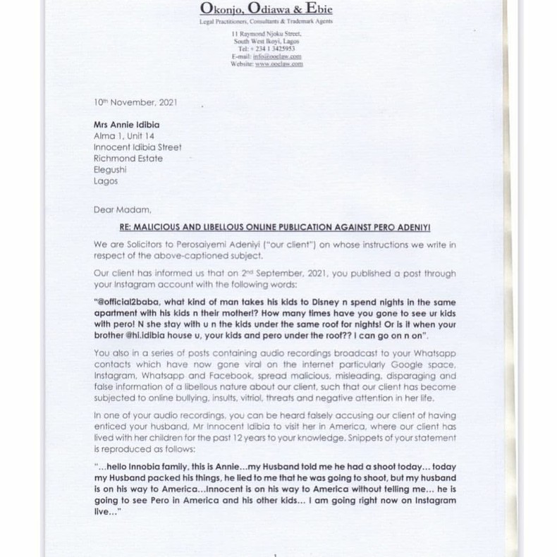 2Face Idibia's baby mama Pero files suit against Annie Idibia, demands N500M and apology