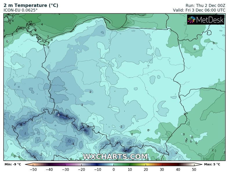 Nad ranem temperatura nigdzie nie będzie dodatnia