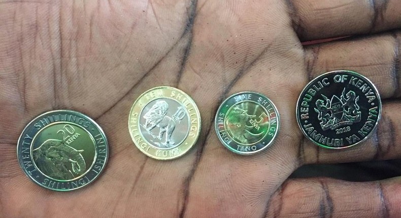 A set of the new look Kenyan coin currencies unveiled by President Uhuru Kenyatta