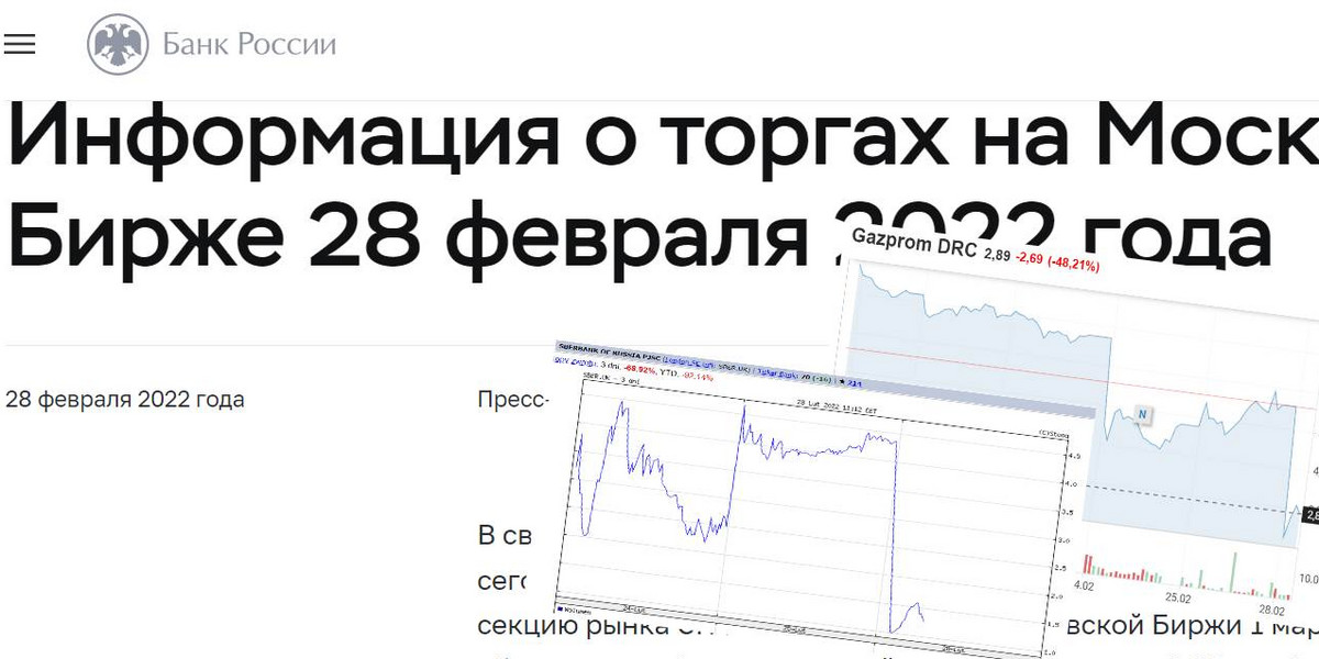Bank Rosji zawiesił notowania giełdy akcji na cały poniedziałek. Przecena rosyjskich akcji na giełdzie w Londynie trwa.