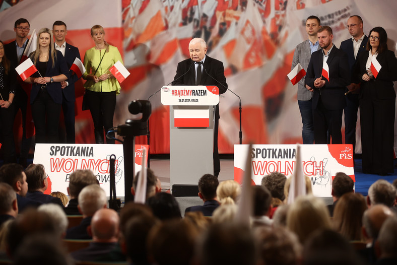 Jarosław Kaczyński podczas spotkania z mieszkańcami Kielc (28.01.2024)