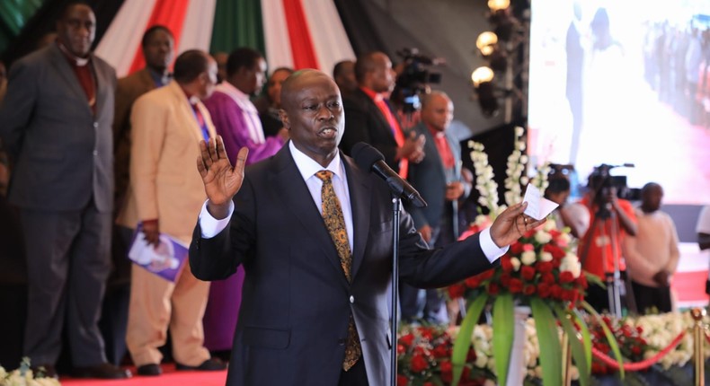 DP Rigathi Gachagua during the burial of freedom fighter Mukami Kimathi