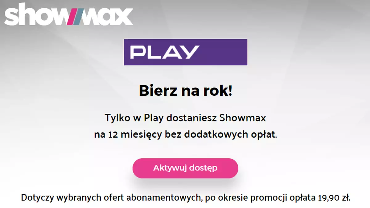 Roczny dostęp do Showmax dla abonentów Play