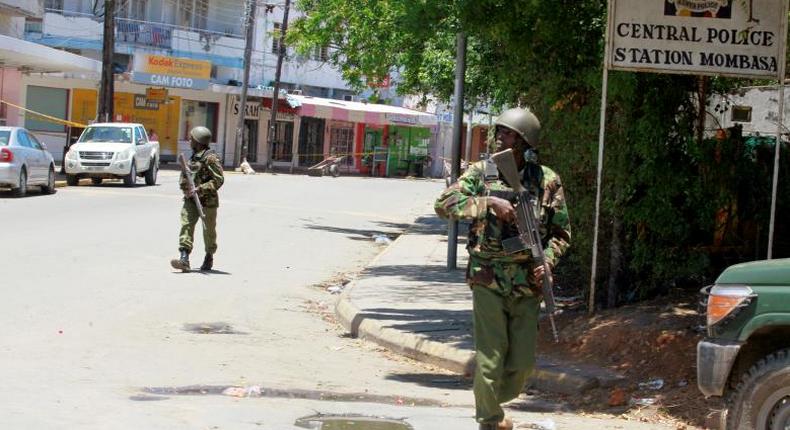 File image of police officers during a past patrol in Mombasa County