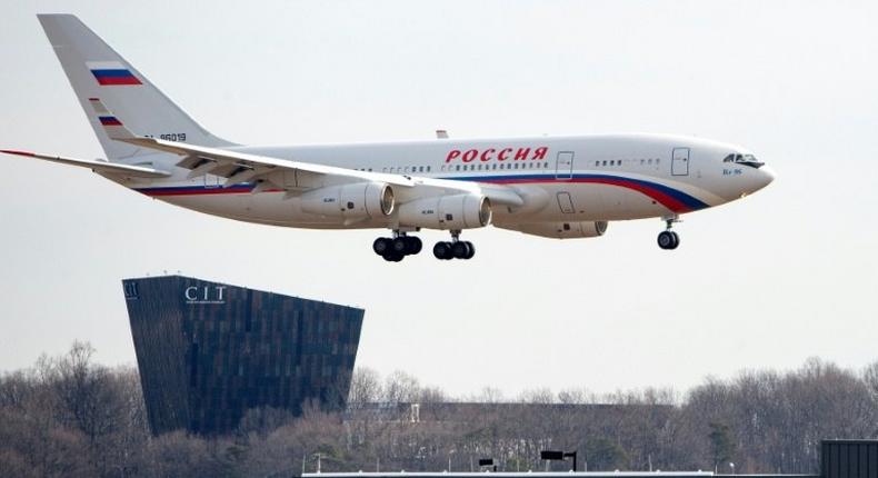 A Russian aircraft lands at Dulles International Airport outside Washington, DC, to pickup Russian diplomats expelled by US President Barack Obama