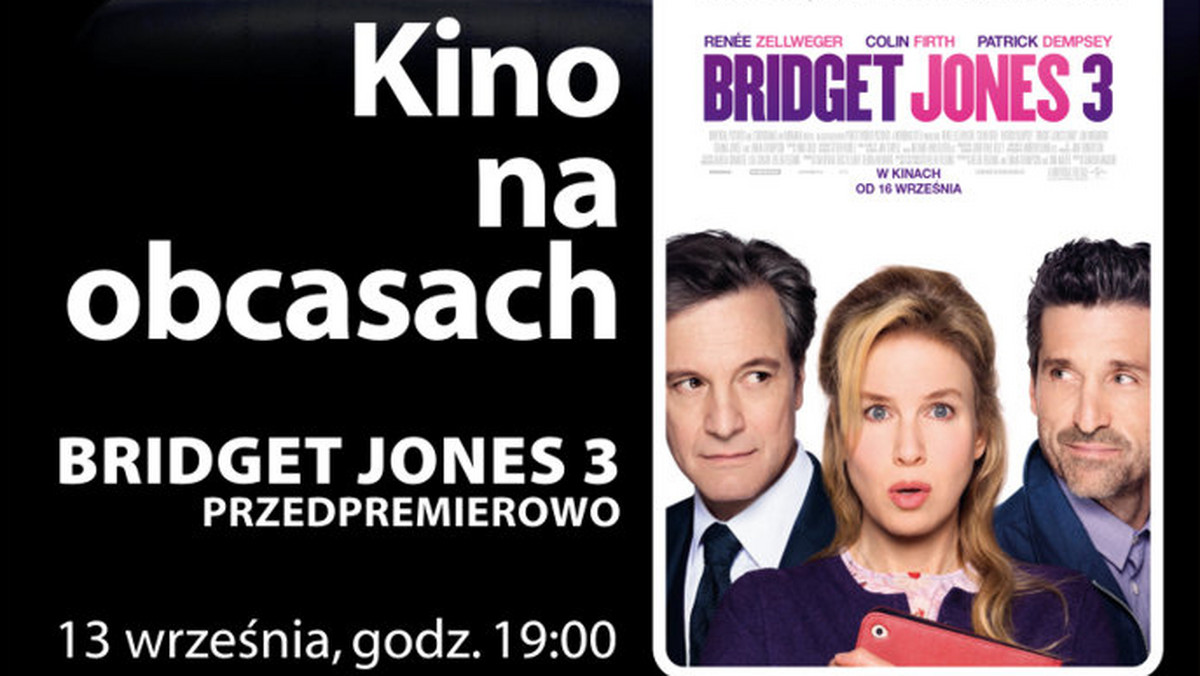 "Bridget Jones 3" w cyklu "Kino na Obcasach". Dokładnie 15 lat temu na ekranach kin zadebiutowała komedia "Dziennik Bridget Jones", ekranizacja bestsellerowej książki autorstwa Helen Fielding. Film z miejsca stał się międzynarodowym megaprzebojem. 13 września 2016 Multikino w ramach projektu Kino na Obcasach pokaże przedpremierowo kolejną część przygód Miss Jones.