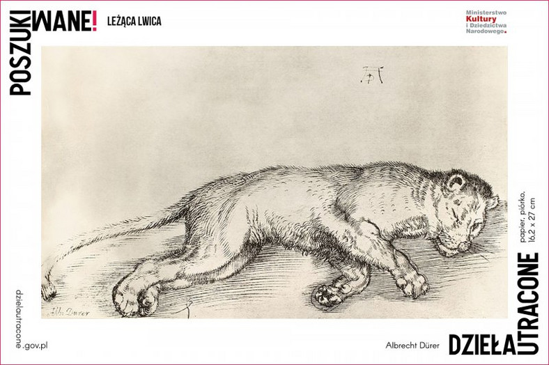 "Leżąca lwica", Albrecht Dürer papier, piórko, 16,2 cm x 27 cm
