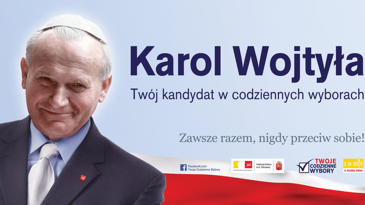 Jest uśmiechnięty, elegancki, w garniturze i pod krawatem. Tak na billboardach wyborczych, które właśnie pojawiły się w Warszawie, prezentuje się… Karol Wojtyła. To pierwsza odsłona kampanii społecznej związanej ze zbliżającą się 10. rocznicą śmierci papieża Jana Pawła II.