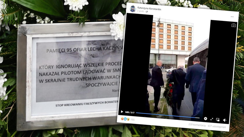 Jarosław Kaczyński zabrał wieniec spod pomnika pamięci ofiar katastrofy smoleńskiej