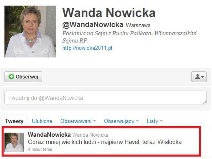 Wanda Nowicka na Twitterze