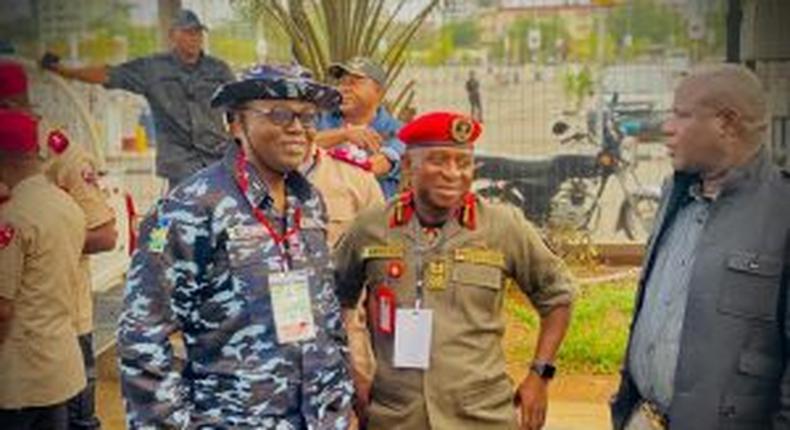L-R- CP. Idowu Owohunwa of Lagos police command and NSCDC Commandant, Lagos command, Mr Ishaq Usman during the governorship and Houses of Assembly elections in Lagos on Saturday