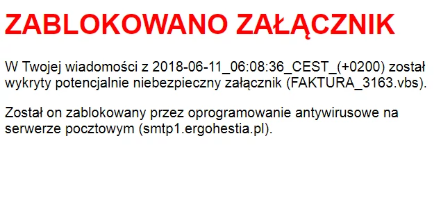 Zablokowany przez antywirusy załącznik ze złośliwym kodem