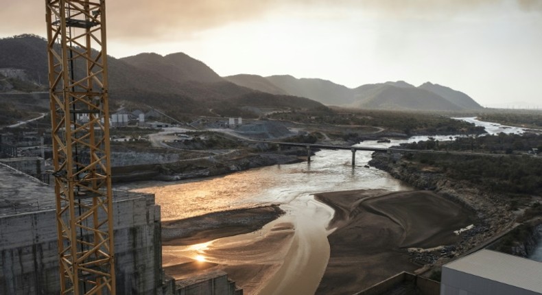 The Blue Nile river passes through the Grand Ethiopian Renaissance Dam (GERD),  near Guba in Ethiopia