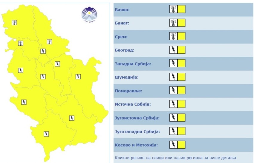 U celoj Srbiji je danas na snazi žuti meteoalarm