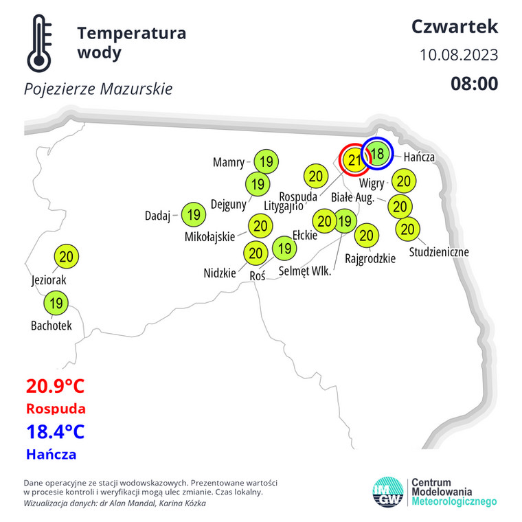 Na Mazurach na kilku kąpieliskach temperatura wody przekracza 20 st. C