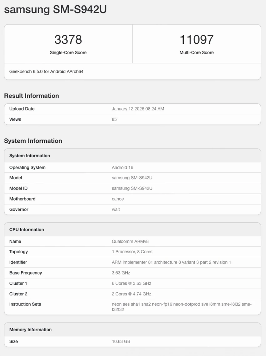 Samsung Galaxy S26 Ultra i Galaxy S26 na Geekbench