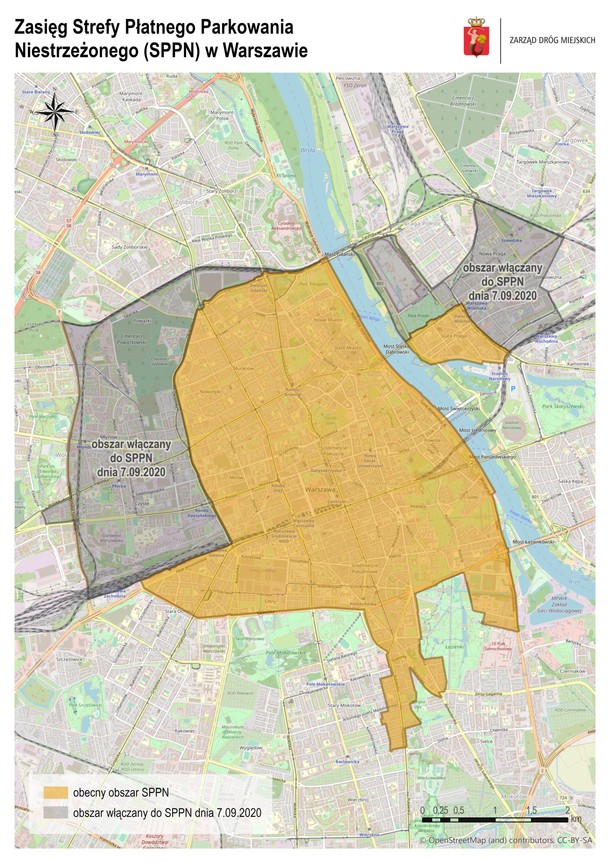 Aktualna strefa płatnego parkowania w Warszawie - wrzesień 2020