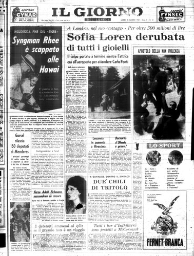 Zdjęcie włoskiego dziennika 'Il Giorno'  zawierającego artykuł o syrenie sport