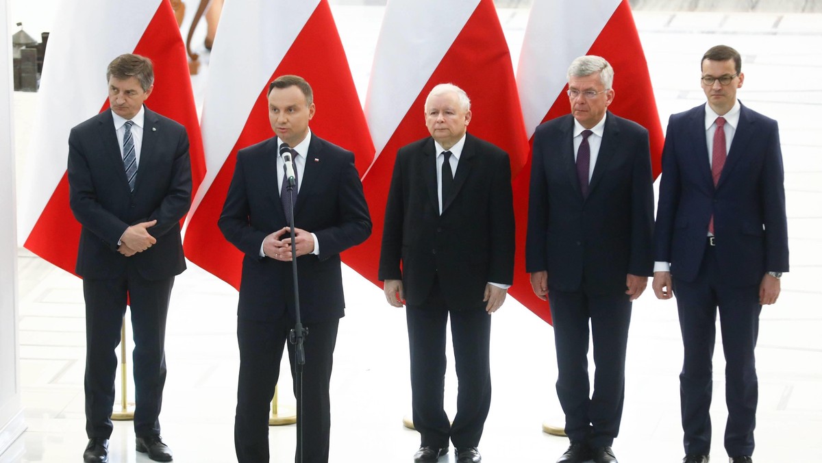 Marek Kuchciński, Andrzej Duda, Jarosław Kaczyński, Stanisław Karczewski, Mateusz Morawiecki