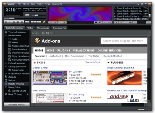 Winamp 5.57 - przeglądarka dodatków