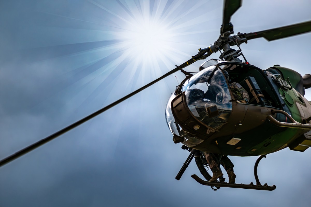 Silhouette,Of,A,Combat,Helicopter,In,The,Sky,,Gazelle,Seen