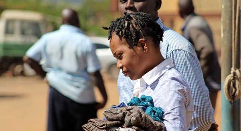 Marsha Amario at the Kitale Police Station. Drama as Moi’s grandson abandons girlfriend at a hotel