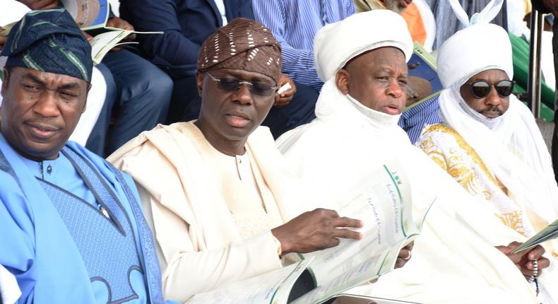 From Left, Lagos Deputy Governor, Dr Obafemi Hamzat; Gov. Babajide Sanwo-Olu of Lagos State; Sultan of Sokoto & President – General Nigerian Supreme Council for Islamic Affairs, Alhaji Muhammed Abubakar and Emir of Kano, Alhaji Sanusi Lamido during the Opening ceremony of the 34th National Qur’an Recitation Competition in Lagos on Friday 