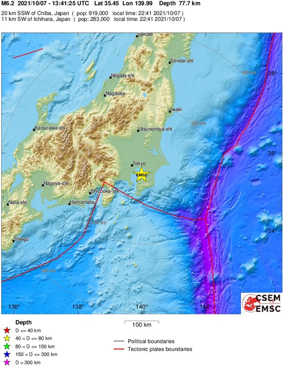 Epicentar je bio 58 kilometara severoistočno od Tokija