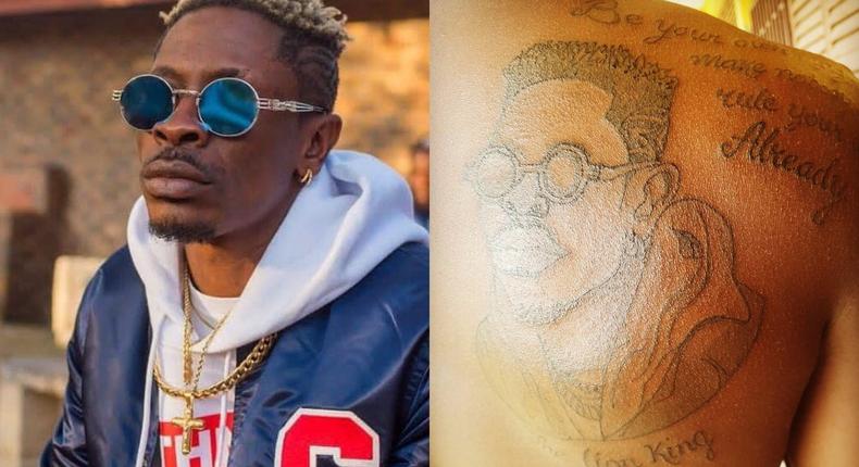 SM Fan tattoos Shatta Wale's face at his back