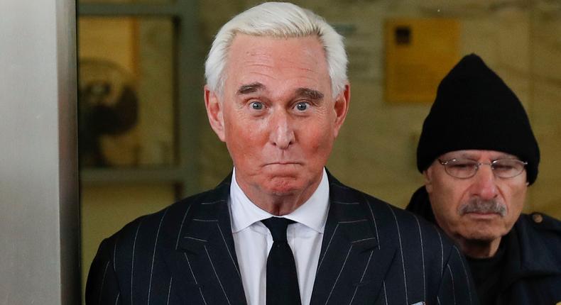 In this Feb. 1, 2019 photo, former campaign adviser for President Donald Trump, Roger Stone, leaves federal court in Washington.   U.S. District Judge Amy Berman Jackson has issued a gag order in the case of Donald Trump confidant Roger Stone.  Jackson said in an order Friday that both sides must refrain from making statements to the media or the public that could prejudice the case.  (AP Photo/Pablo Martinez Monsivais)