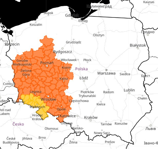 Ostrzeżenie meteorologiczne IMGW we wtorek 11 sierpnia. Na żółto ostrzeżenie pierwszego stopnia, na pomarańczowo drugiego. 