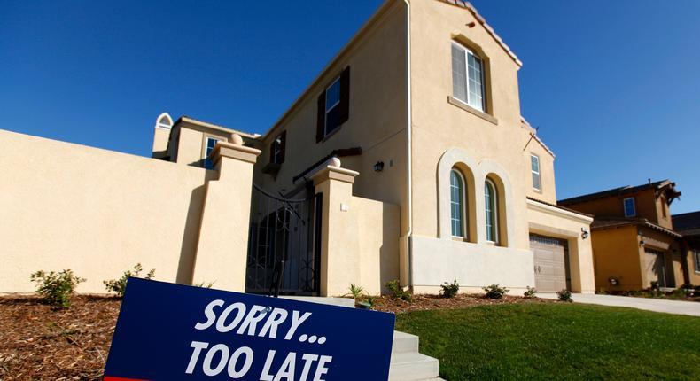 A newly built single-family home that is sold is seen in San Marcos, California, January 30, 2013.