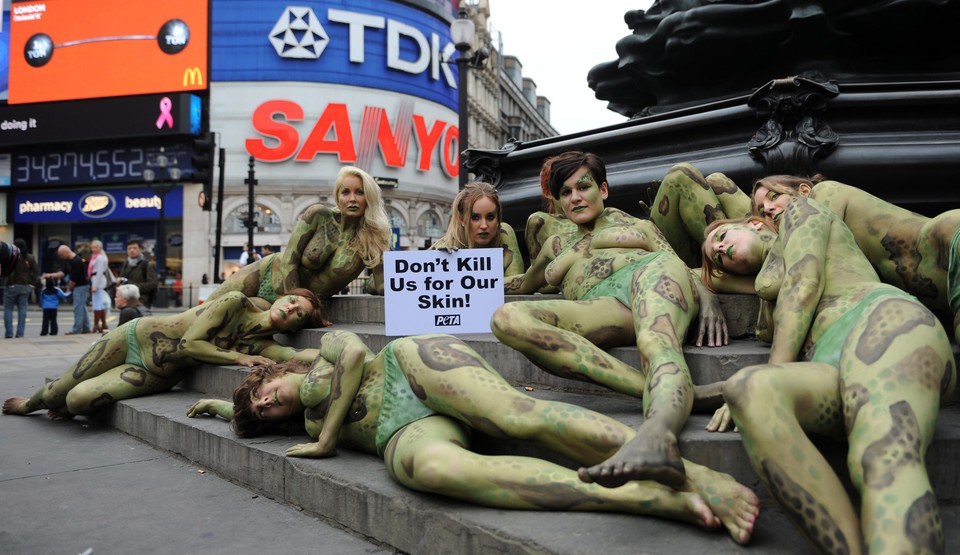 BRITAIN PETA DEMO EXOTIC ANIMAL SKINS