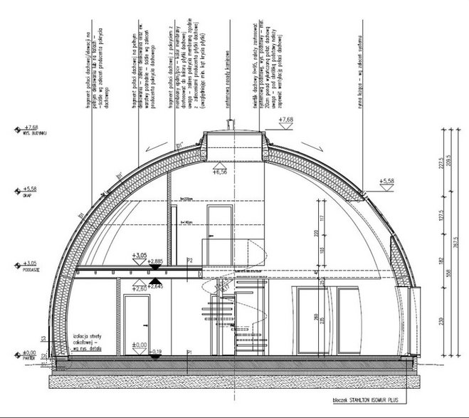 Przekrój większego domu kopułowego