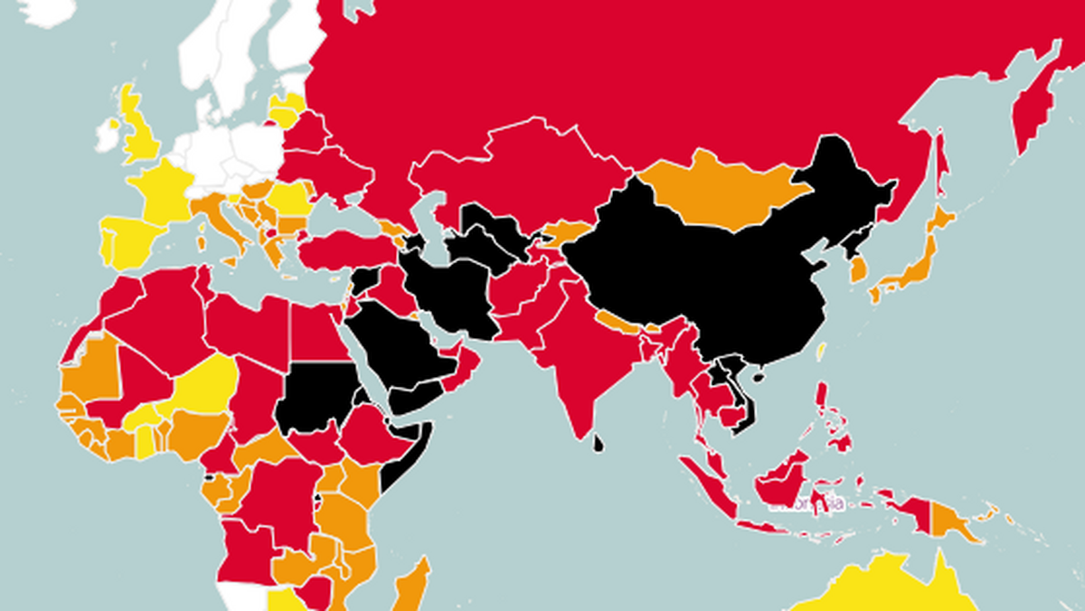 Wolność prasy - raport organizacji Reporterzy Bez Granic mapa