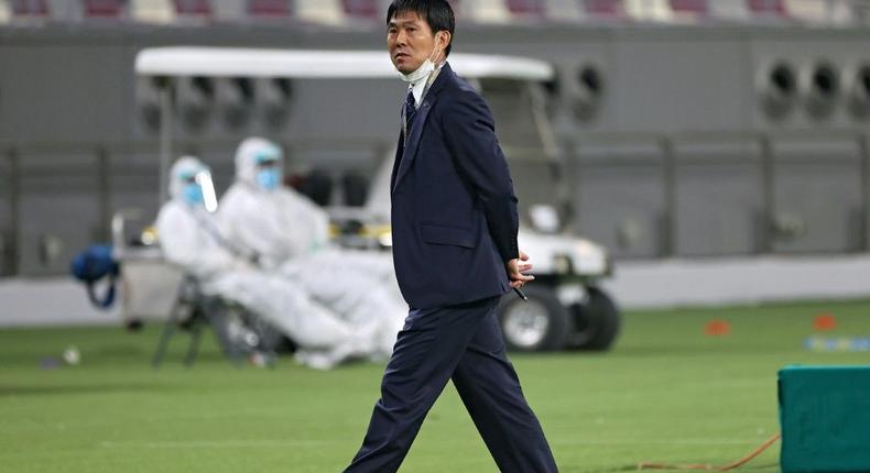 Japan manager Hajime Moriyasu warned his players to get on the same page straight away after naming his squad for World Cup qualifiers against Saudi Arabia and Australia Creator: KARIM JAAFAR