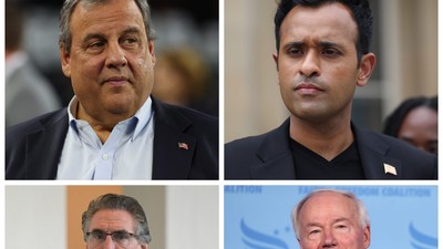 Clockwise: Former New Jersey Gov. Chris Christie; entrepreneur Vivek Ramaswamy; former Arkansas Gov. Asa Hutchinson; North Dakota Gov. Doug Burgum.Richard Rodriguez/Getty Images, Scott Olson/Getty Images, and Phelan M. Ebenhack/AP Photo