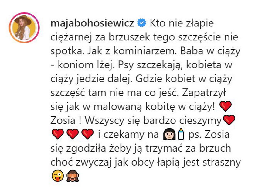 Wpis Mai Bohosiewicz na Instagramie