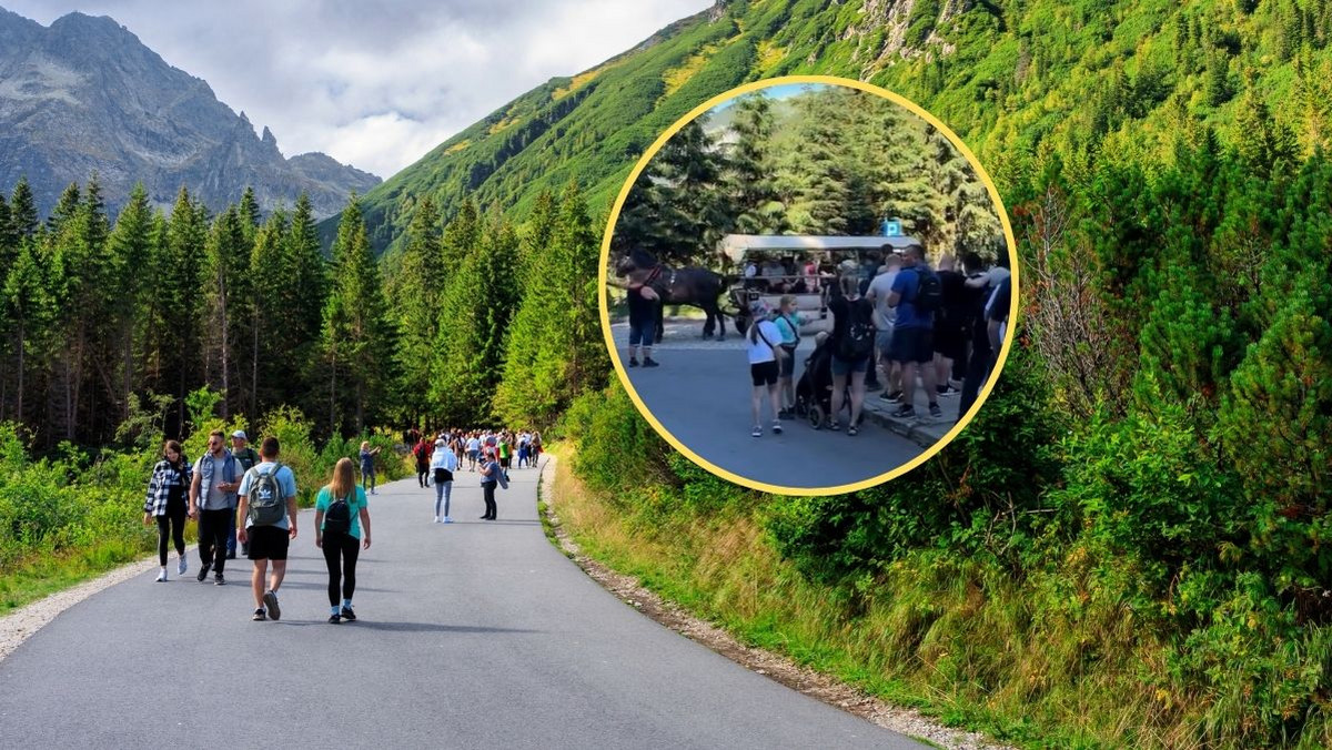 Przy szlaku nad Morskie Oko wciąż tworzą się kolejki. Wszyscy chcą na fasiąg