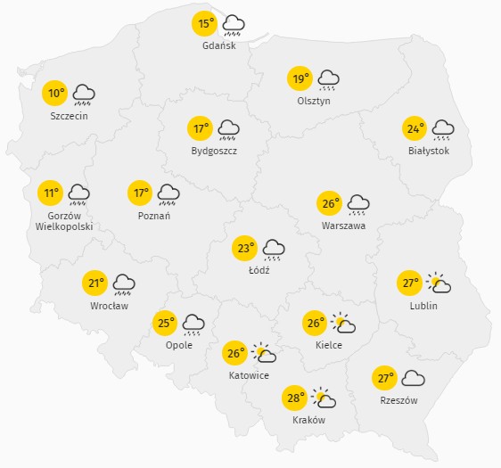 Pogoda w poniedziałek