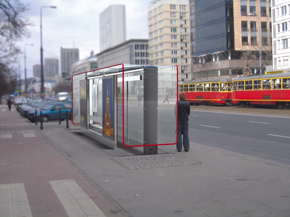 Projekt nowych wiat przystankowych dla Warszawy, proj. Towarzystwo Projektowe. Źródło: Urząd miasta st. Warszawy