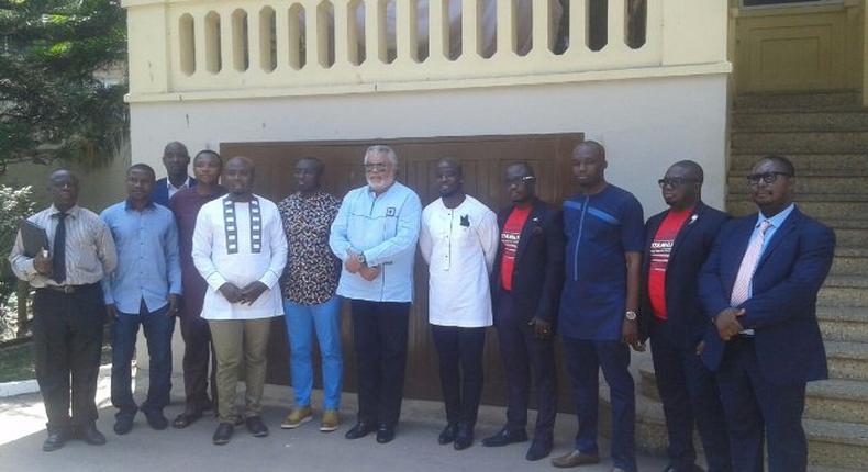 Stephen Appiah and his entourage with former President Jerry John Rawlings