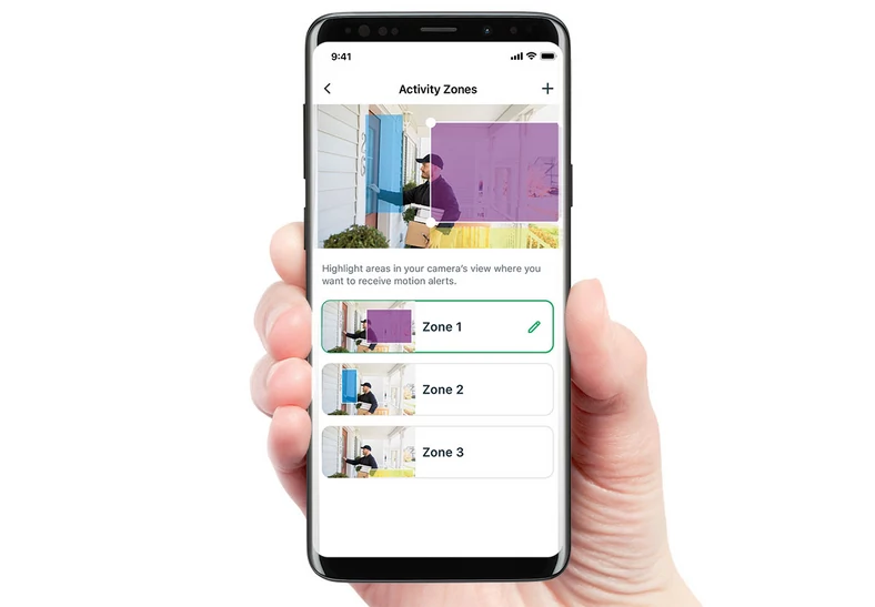 W aplikacji Arlo użytkownik definiuje strefy ruchu, które Arlo Ultra filmuje. Resztę kamera ukrywa