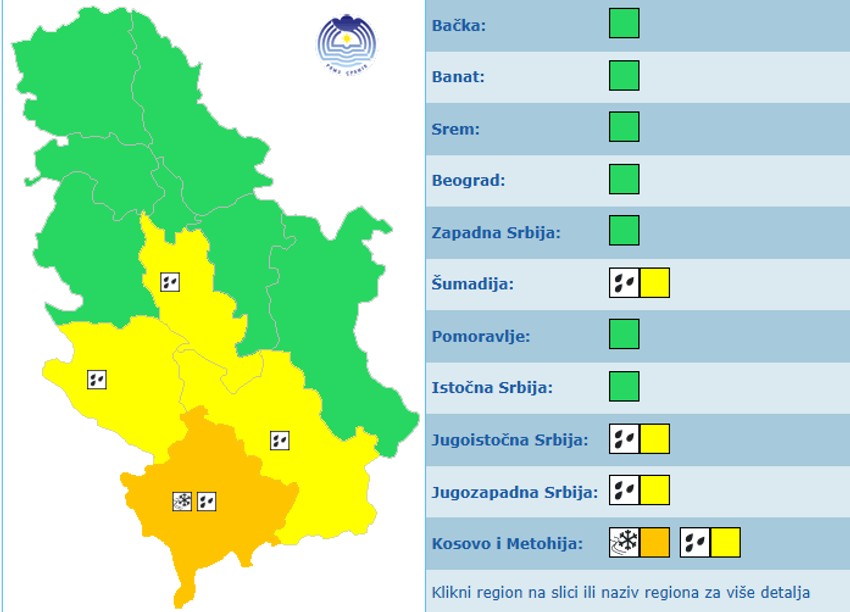 Meteoalarm RHMZ za četvrtak