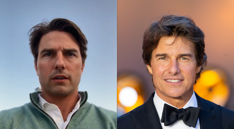 Jobb oldalon Tom Cruise, bal oldalon egy deepfake másolata