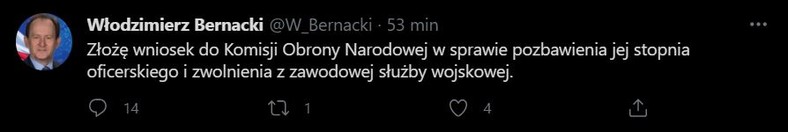 Wpis Włodzimierza Bernackiego na Twitterze